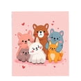 thumbnail image 4 of Adorable Cartoon Animals Flannel Blanket - Soft Cozy Warm Design with Brown Bear Blue & White Cats Orange Dog on Pink Heart Background, 4 of 7
