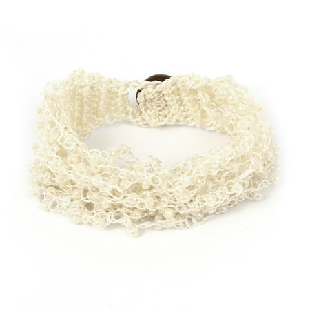 - Lady Nylon Plastic Beaded Inlaid Copper Cash Button Bracelet Wristlet Off White
