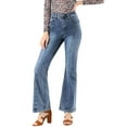 thumbnail image 1 of INSPIRE CHIC Pantalon Long Évasé Vintage Taille Haute Extensible pour Femmes, Jeans à Boutons Cloche TP Bleu, 1 of 6