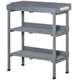 thumbnail image 1 of Outdoor Garden Wooden Potting Bench Work Station Table Tool Storage Shelf w/ Hooks, Grey, 1 of 7