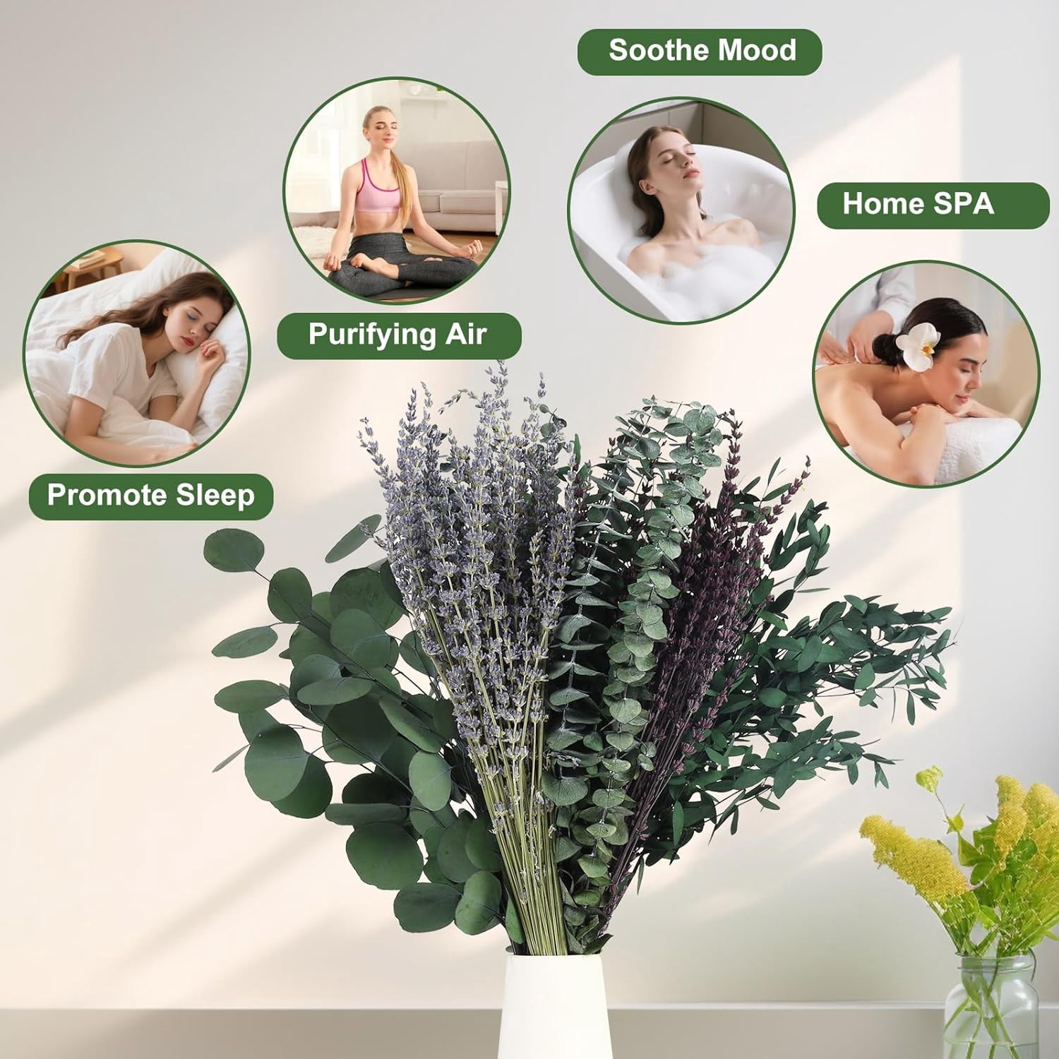 120+ Pcs Mixed Dried Eucalyptus & Lavender Flowers for Shower, Preserved Natural Leaves Wall Hanging, Plant Fragrance, Florals Vase Fillers, Wedding, Green Bathroom Decor