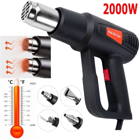 2000W Hot Air Gun Heat Gun Electric Dual Temperature Handheld Heat Shrink with 4 Nozzles for Removing Paint, Plastic, Stickers, Floor Tiles
