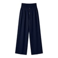 thumbnail image 4 of Hurxie Plus Size Pants for Women Drawstring Waist Wide Leg Palazzo Beach Pants with Pockets Navy,2XL, 4 of 6