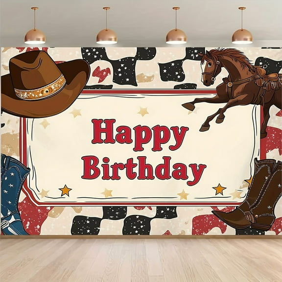Western Cowboy Happy Birthday Backdrop Wild West Cowboy Birthday Decorations Rustic Background Photography Country Cowboy Party Banner Photo Booth Props