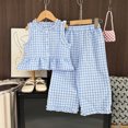 thumbnail image 2 of Toddler Girls Kids Summer Two Piece Outfits Ruffled Tank Tops Wide Leg Pants Sets Blue 2-3 Years, 2 of 6