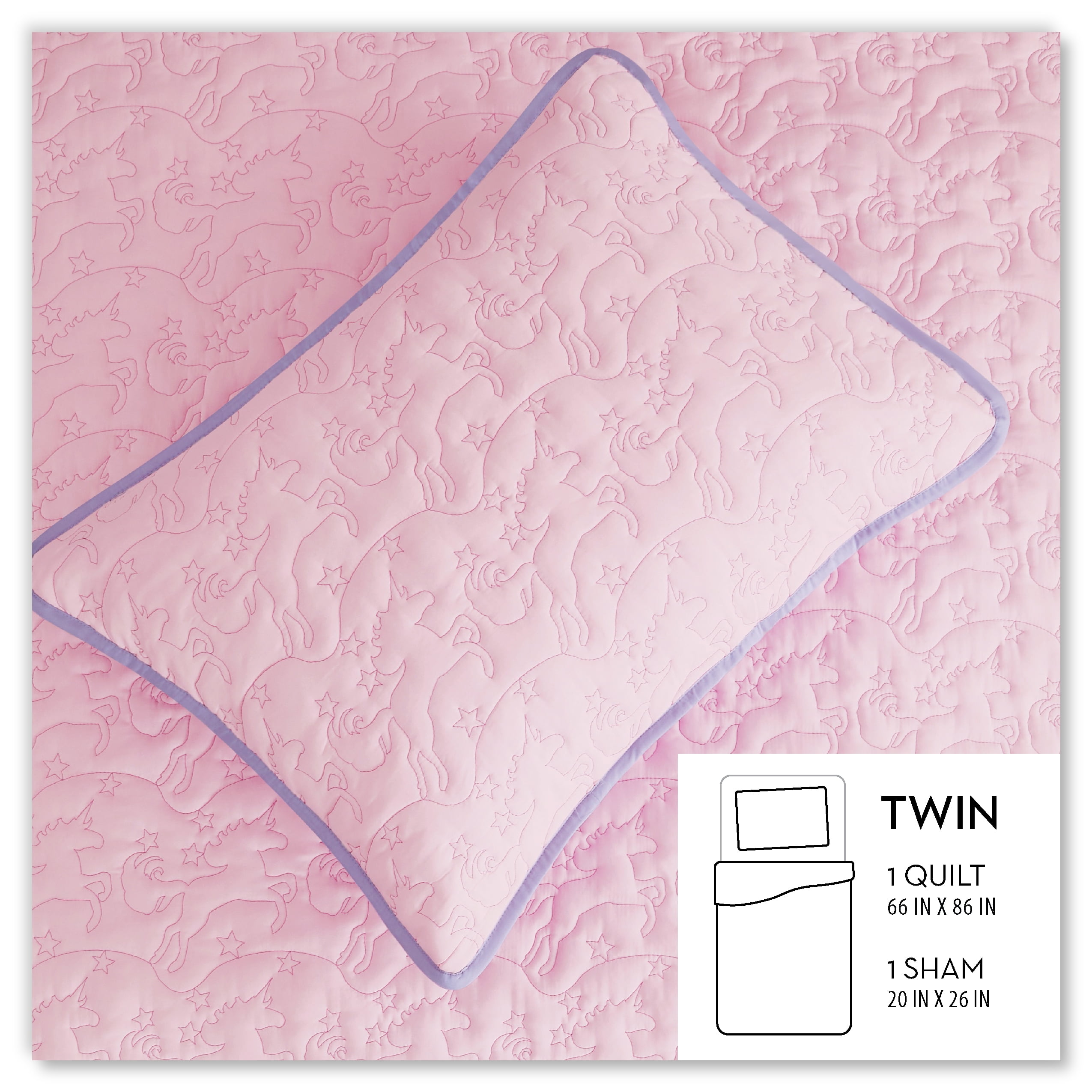 Your Zone Kids Reversible Microfiber Quilt Set, Unicorn, Twin, 2 Piece