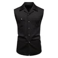 thumbnail image 2 of Camiseta sin mangas con cuello vuelto para hombre, estilo informal, a la moda, lisa, sin mangas, con botones, bolsillos, blusa de poliéster con encaje., 2 of 9