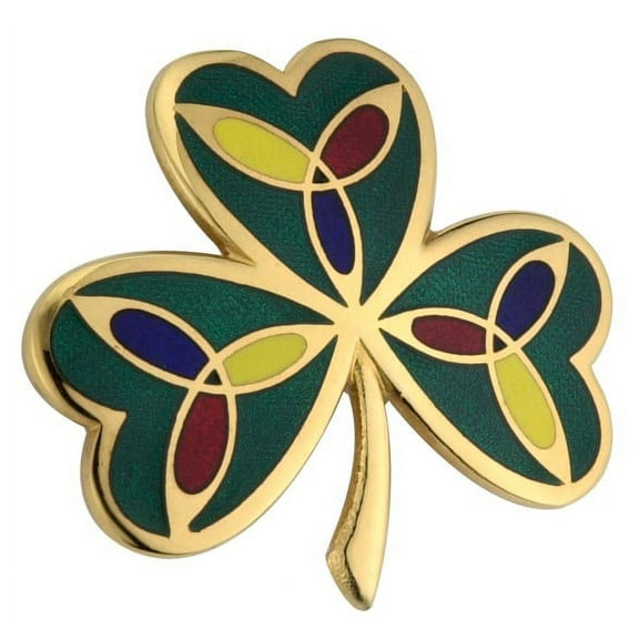 Solvar 9K Gold Plated Shamrock Multicolored Brooch Made in Ireland | Irish Jewelry Gift for Women
