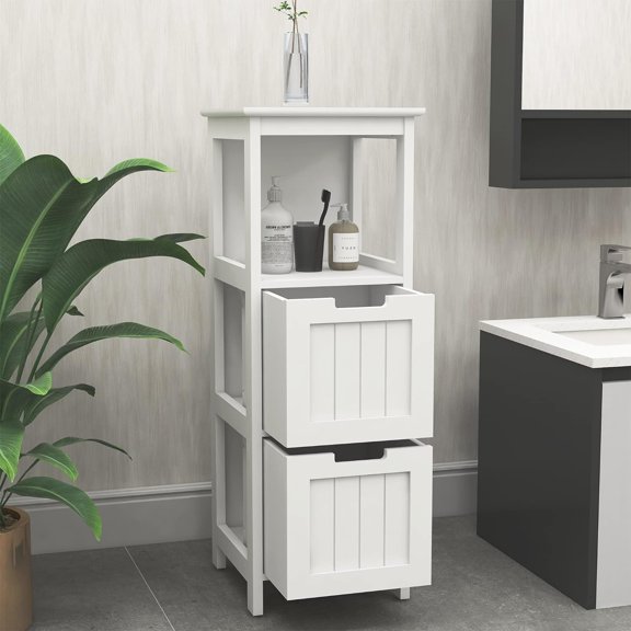 Small Bathroom Floor Cabinet with 2 Drawers 35.43" H Freestanding Bathroom Cabinet Storage for Small Space