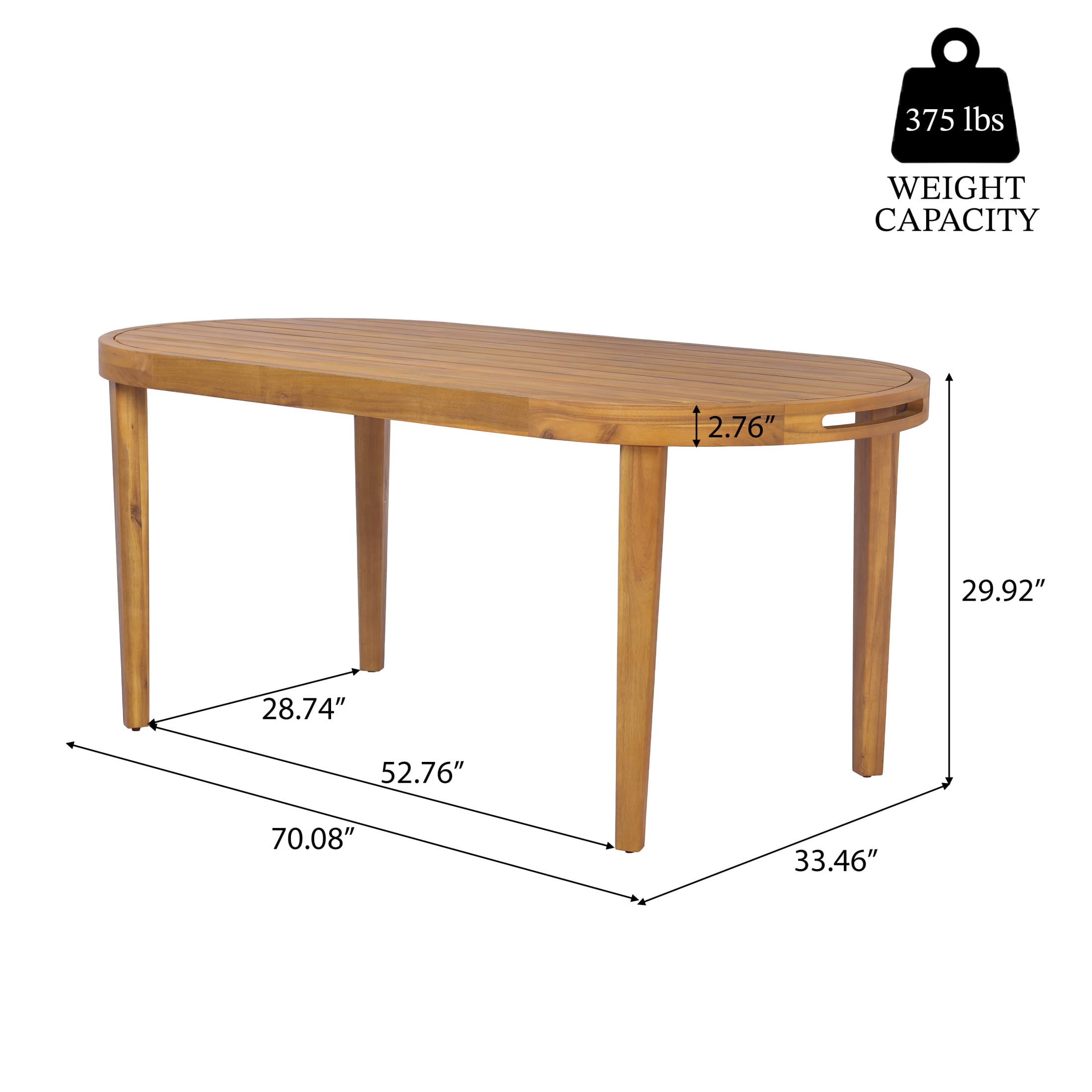 Christopher Knight Home 70" Oval Acacia Wood Outdoor Dining Table, Slatted Top, Weathered Finish, Teak
