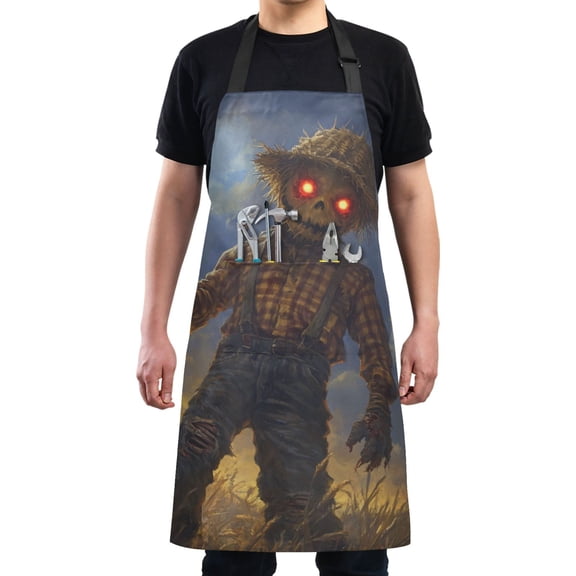 Halloween Evil Scarecrow Chef Kitchen Apron with Pockets for Women Waterproof Aprons for Cooking Baking