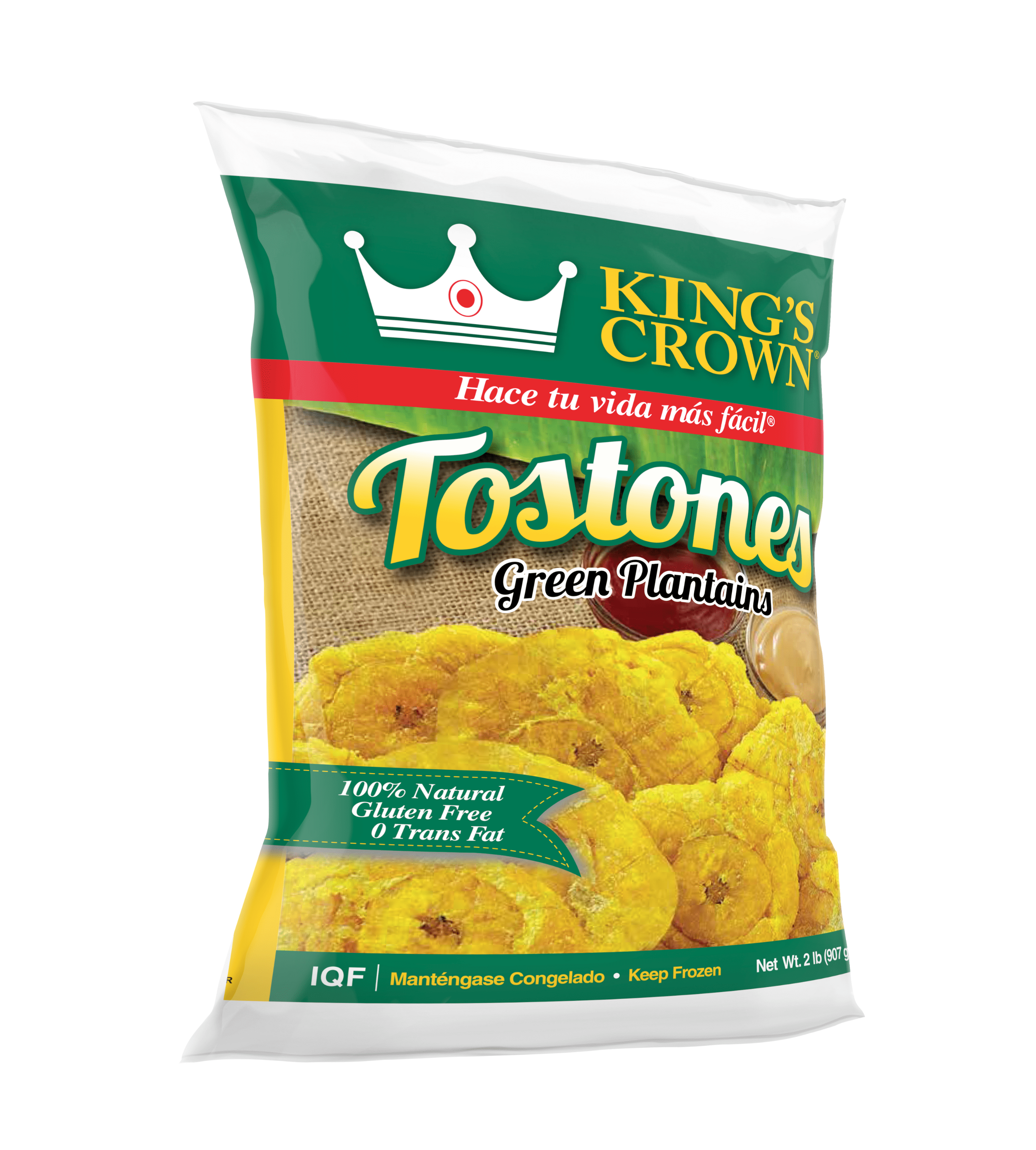 Kings Crown Foods, Green Plantains, Tostones, 2 lbs Plastic Bag (Frozen)