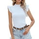 thumbnail image 1 of Top de punto con manga casquillo para mujer, cuello medio alto, Color puro, ajustado, elegante, jersey de verano, Top blanco S, 1 of 8