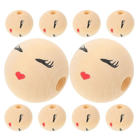 Masteelf 10pcs Smile Face Wood Beads Laughing Face Printed Loose Beads Wooden Beads Crafts Ornament For Diy Bracelet Necklace Making