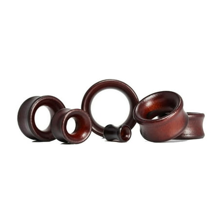 Lex & Lu Pair of Double Flare Lotus Wood Organic Ear Plug Tunnels Brown