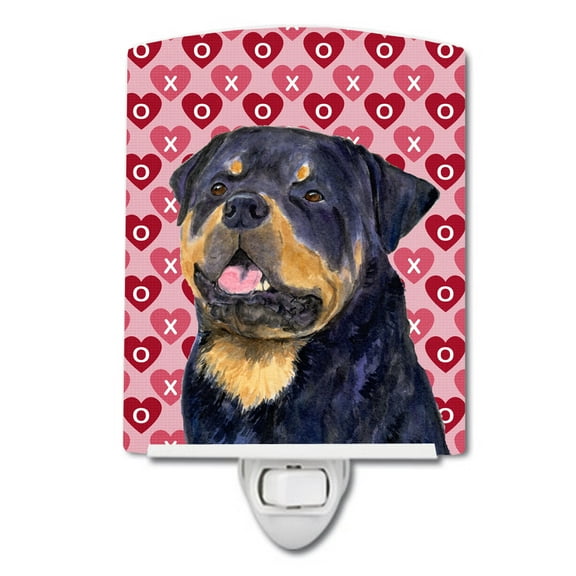 Rottweiler Hearts Love and Valentines Day Portrait Ceramic Night Light