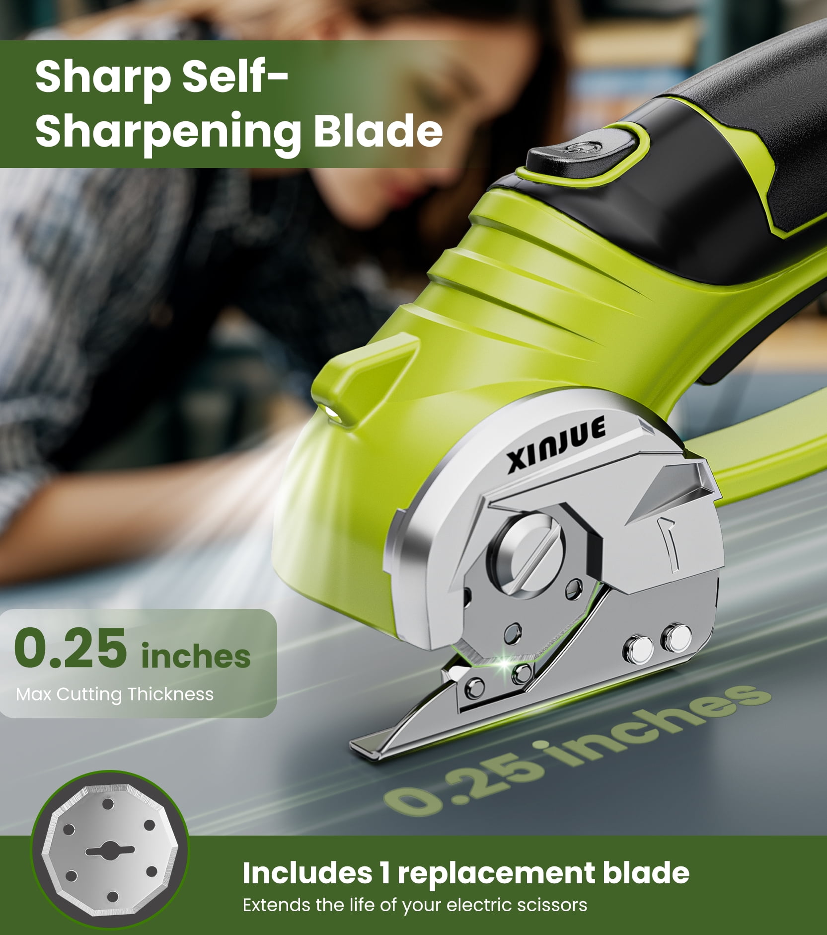 Cordless Electric Scissors, Cardboard Box Cutter Heavy Duty, 4V Rechargeable Power Rotary Cutter with Safety Lock & LED Light for Fabric, Carpet, Paper or Leather, Orange
