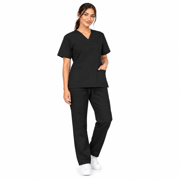 ACTIVE UNIFORMS Women Scrub Set Medical Scrub Top and Pants (Black, X-Small)
