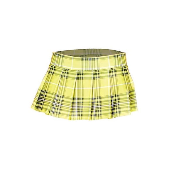 25074-N.YELLOWPLDS-M Plaid Color Pleated Skirt, Neon Yellow & Plaid - Small & Medium