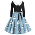 thumbnail image 2 of Christmas Dresses for Women Christmas Print Flare Dress For Women Long Sleeve Dress Hollow Party Casual Dresses with V Neck for Holiday Party,Blue,L, 2 of 5