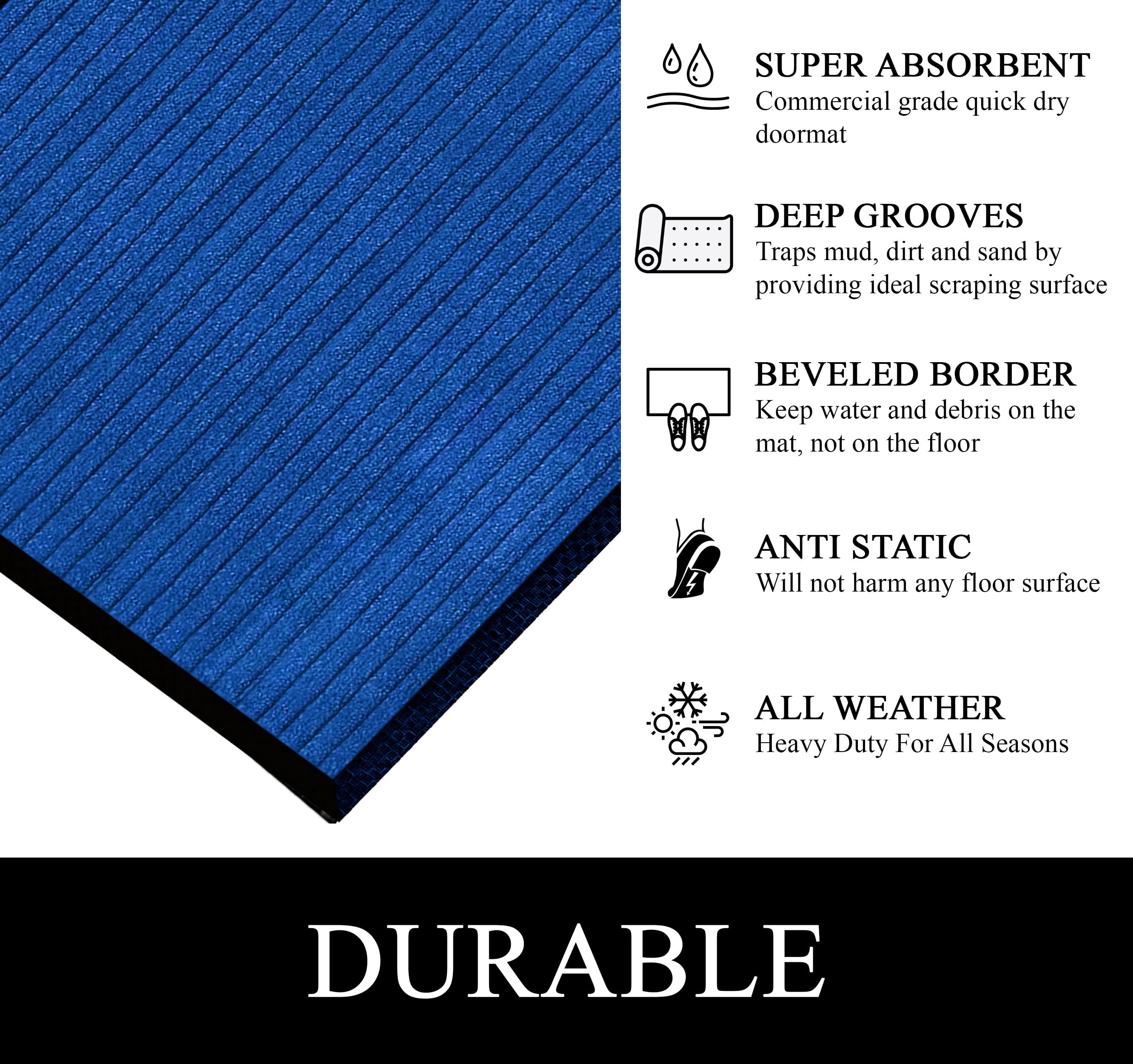 A1HC Indoor Outdoor Mat, Front and Back Entrance Welcome Mats, Front Door Patio Mats 47X71 Inches, Non-Slip Easy Clean Entrance Washable Large Size Doormat, Blue Stripe