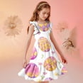 thumbnail image 7 of Girls Easter Dress Crew Neck Ruffled Sleeve Cute Print Midi Dresses Stylish Festival Holiday Clothes (13 Years, Hot Pink), 7 of 7