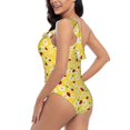 thumbnail image 4 of Salouo Chamomile And Ladybug Pattern One Shoulder Ruffled One Piece Swimsuit for Women V Neck Swimwear Tummy Control Bathing Suit-Large, 4 of 6