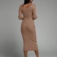 thumbnail image 3 of Women Casual Long Sleeve Bodycon Knit Sweater Dress Crew-Neck Slim Fit Mid Long Dress Basic Solid Color Dresses, 3 of 7