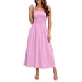 thumbnail image 3 of ClodeEU Women's Square Neck Spaghetti Strap Midi Dress,Casual A Line Flowy Dress with Pockets Pink,Women's Plus XL, 3 of 5