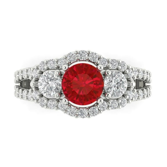 Three-Stone Engagement Ring for Women - 2.16ct Simulated Ruby in 14K White Gold Promise Ring