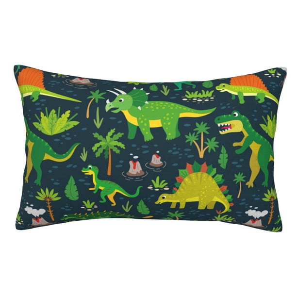 Fotbe Dinosaurs and Flowers Funda de Almohada Decorativa Estilo Occidental, Lujo en Algodón, Fundas para Almohadas King, Cojín Estampado para Decoración del Hogar-16"x24"