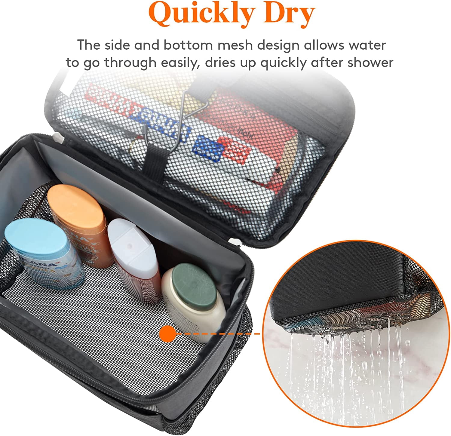 RGHJAR-Shower Bag Mesh Shower Caddy Portable College Dorm Room Essentials Tote Bag for Bathroom, Gym, Travel, Camping Quick Dry Hanging Shower Organizer Basket Toiletry Bag, Medium, Black