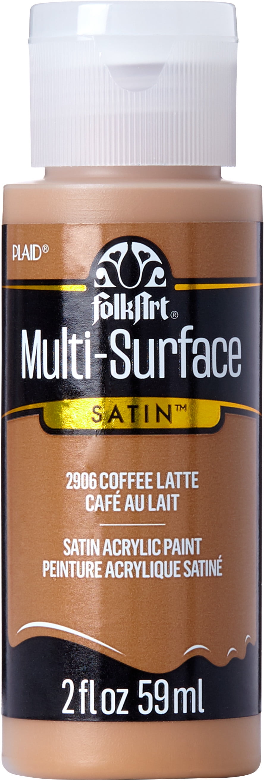 FolkArt Multi-Surface Acrylic Craft Paint, Satin Finish, Coffee Latte, 2 fl oz