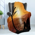 thumbnail image 4 of Retro Soft Flannel Fleece Blanket, Silhouette of Lady and Palm Tree on Tropical Beach at Sunset Horizon Scenery Print, Cozy Plush for Indoor and Outdoor Use, 60" x 80", Orange Black, by Ambesonne, 4 of 5