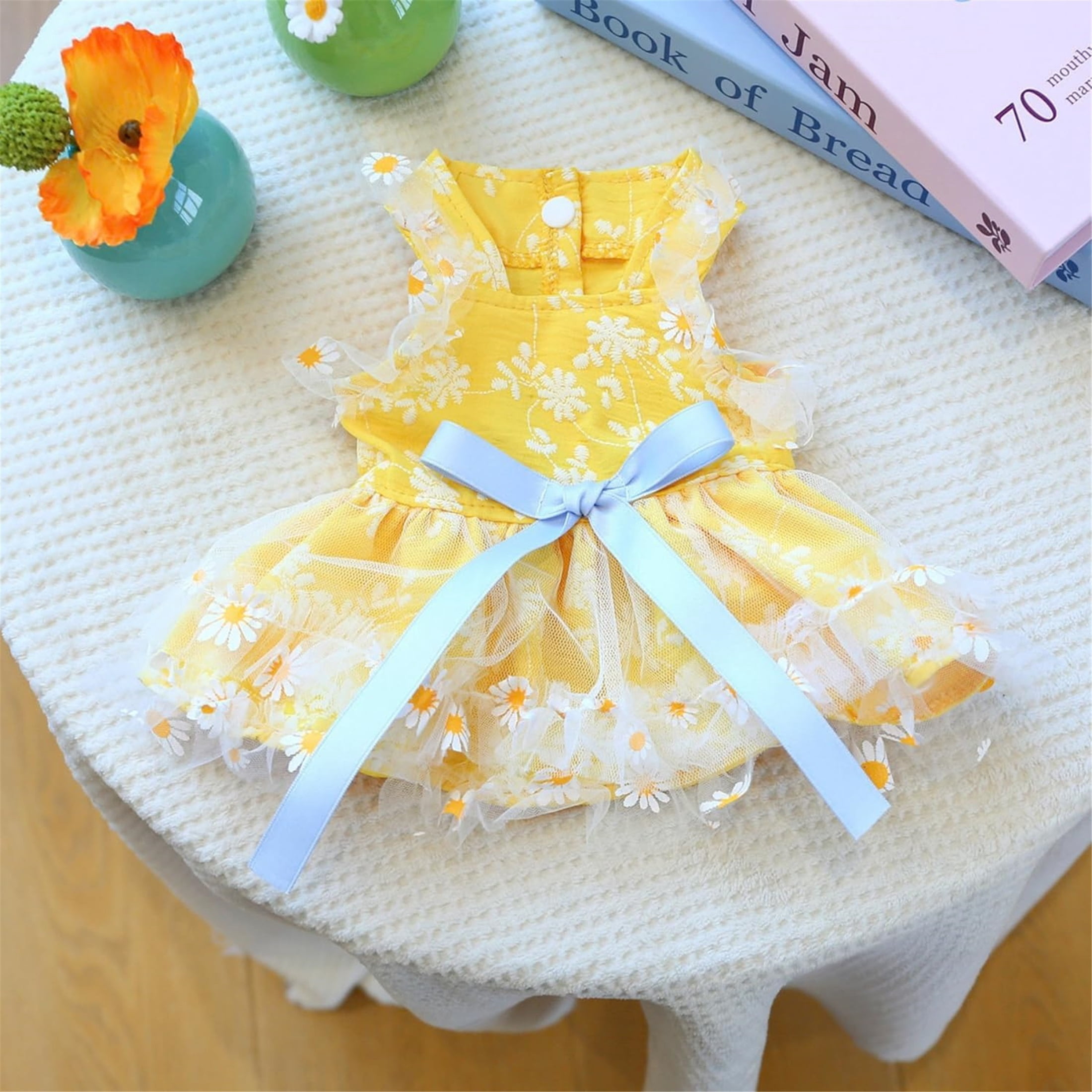 HQREA Yellow Daisy Small Dog Dress Summer Girl Dog Clothes Puppy Outfits for Wedding Birthday Party