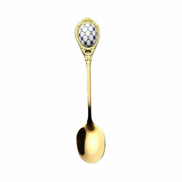 Inteprter Postre Sopa Pequeña de acero inoxidable Té Café Cuchara para revolver Postres Aperitivos Vajilla Cucharadita de porcelana Cocina y Comedor Oro Inteprter JJ17682-04