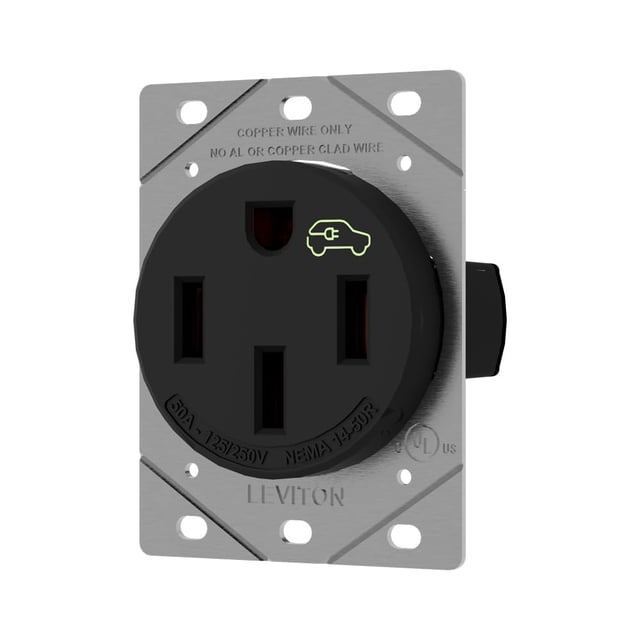 Receptáculo de carga Leviton 1450R, 50 amperios, vehículo eléctrico pesado, negro