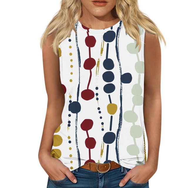 Snorda Débardeurs pour Femmes Grande Taille Mode Féminine Décontractée Été Imprimé Sans Manches Col Rond Haut Blouse Débardeur P-5TG