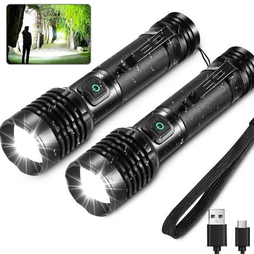 2 Pack Rechargeable Flashlights, High Lumens Compact LED Flashlights with Clip, 5 Modes Waterproof Super Bright Mini Zoomable Flashlight for Hiking,Camping