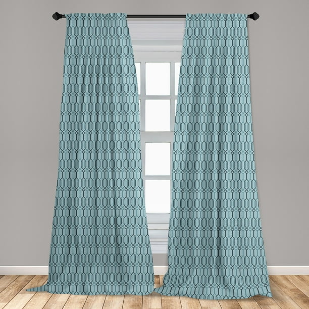Turquoise Curtains 2 Panels Set Oriental Moroccan Style Shapes For Living Room Guest Design Window Ds Bedroom 56 W X 63 L Slate Blue And Pale By Ambesonne Window Ds For Living Room Bedroom, Turquoise Curtains Dining Room Ideas