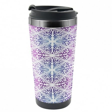 

Vintage Travel Mug Floral Ornate Flourishes Steel Thermal Cup 16 oz by Ambesonne