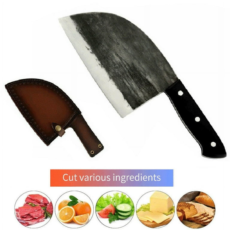 Classical Butcher Knife, Professional Damascus Chef Kitchen Knives for  Cooking, Outdoor Cooking Meat Knife with Leather Sheath 