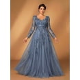 thumbnail image 5 of Dusty Blue Plus Size Evening Gown With Floral Embroidery And Long Sleeves, 5 of 30