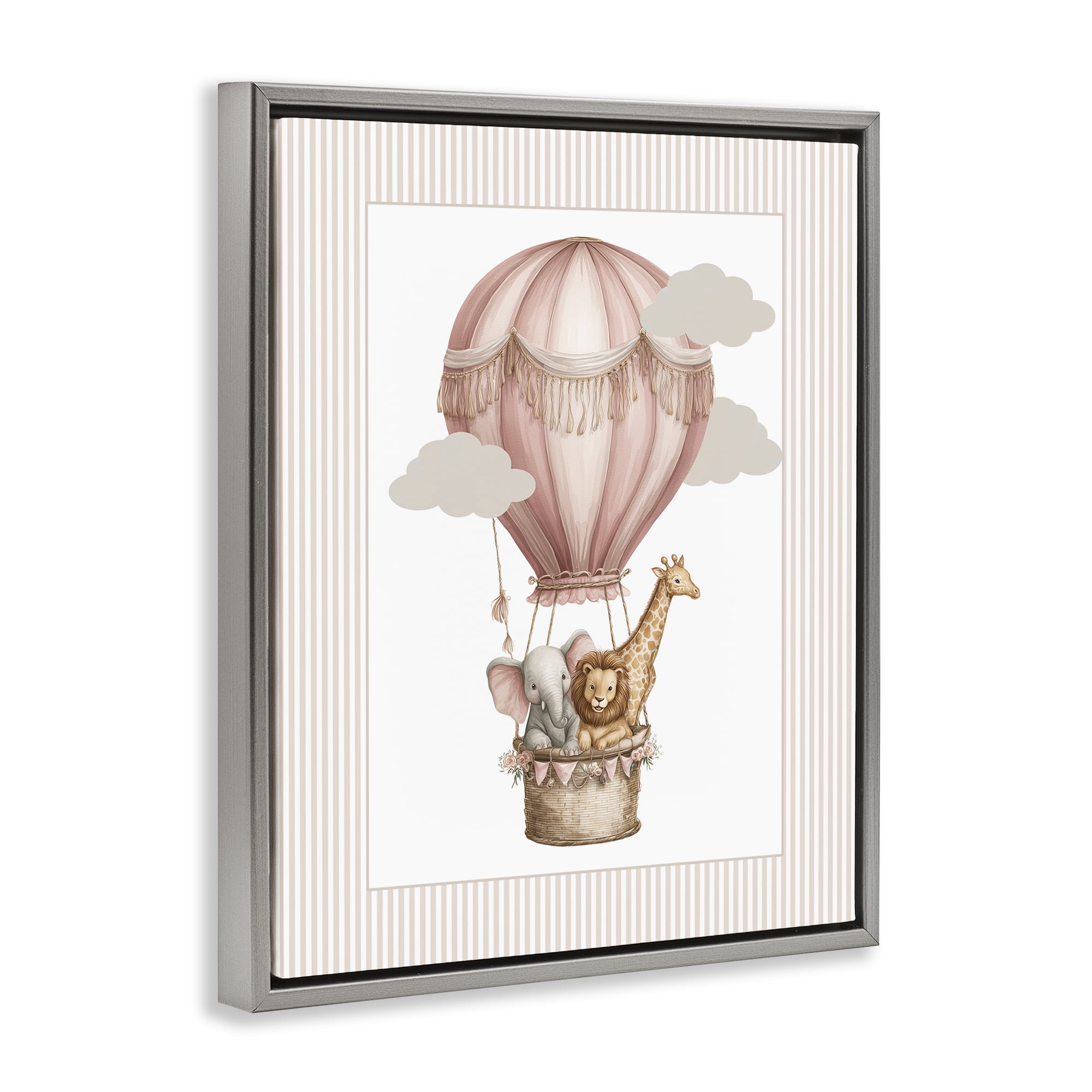Stupell Industries Hot Air Balloon Animals Pink Gray Framed Floater Canvas Wall Art, design by Christine Simpson Art