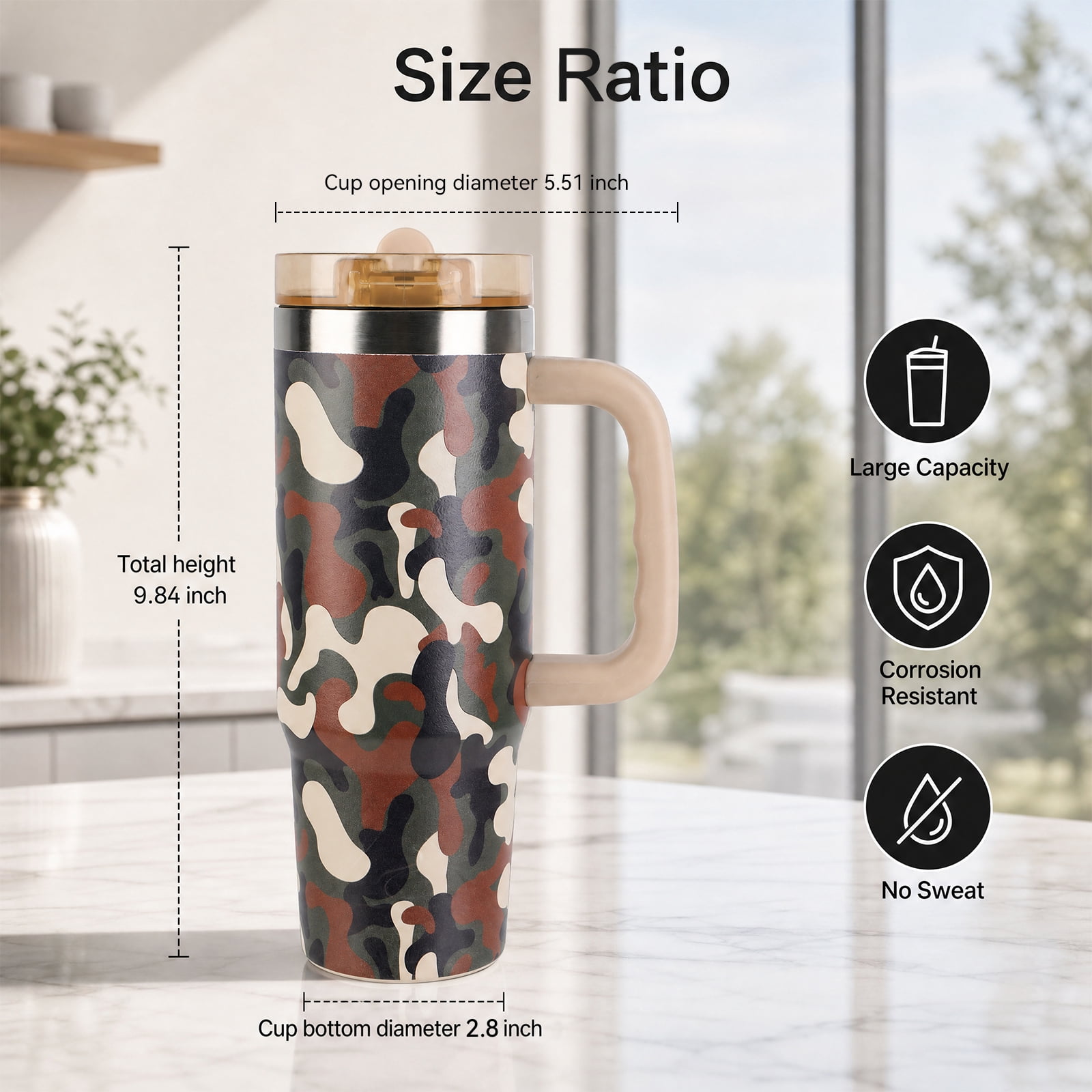 Ozark Trail 30 oz Stainless Steel Insulated Tumbler with Handle, Retro Camo