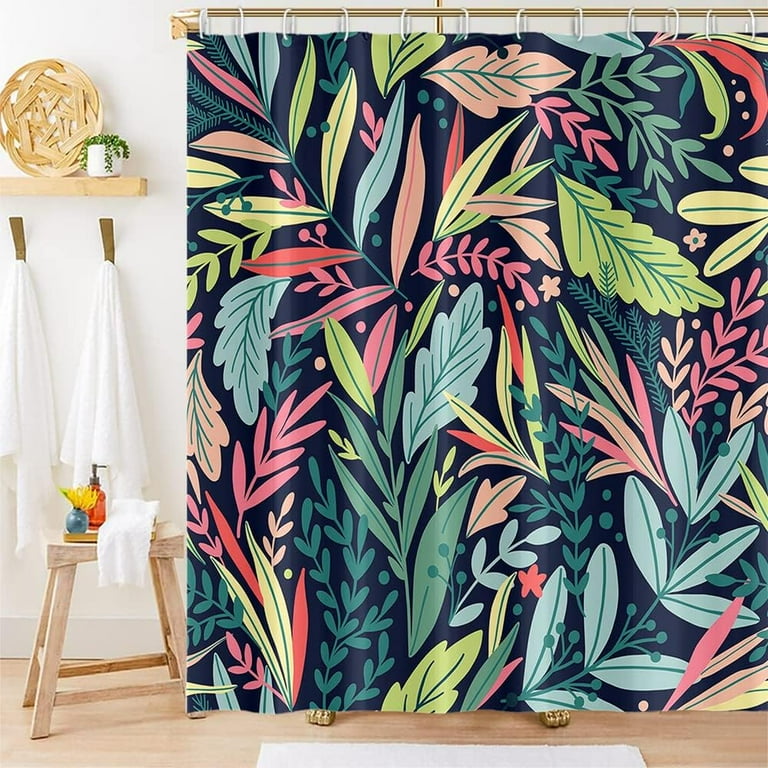 JOOCAR Tropical Leaves Shower Curtains Colorful Floral Leaf Nature