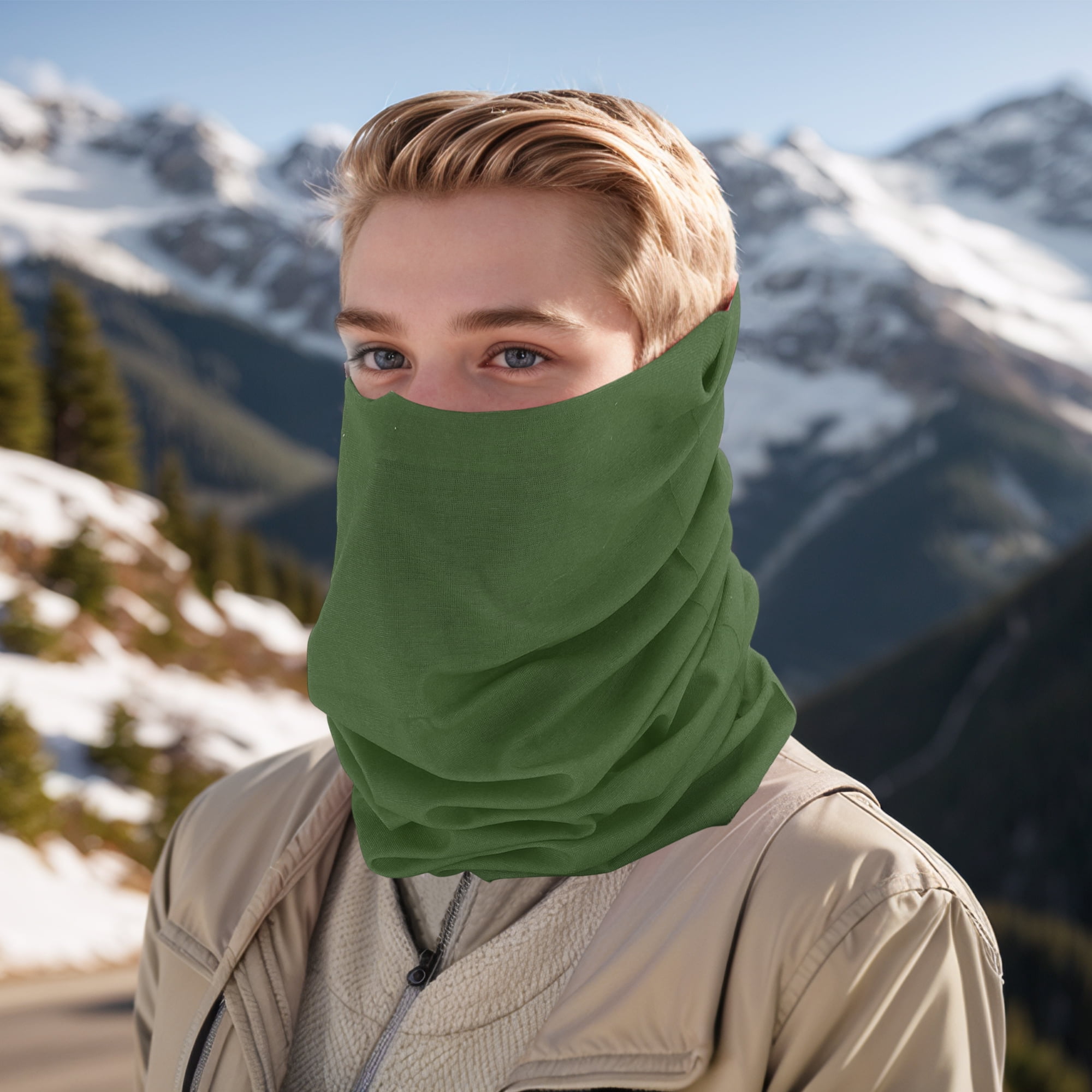 Unique Bargains Multi-function Face Scarf Mask 1 Pc Deep Green