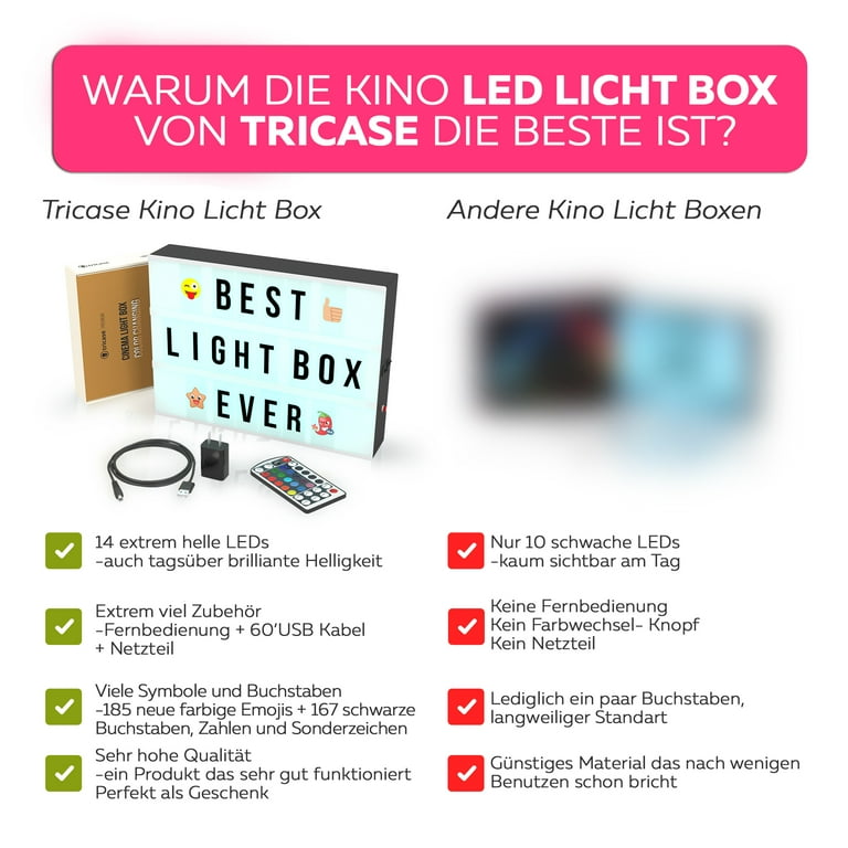 tricase FM-LB01 Cinema Light Box with Letters - Marquee Color Changing  Light Box sign with 386 Black & Color Letters & Emoji & 2 markers- Premiu