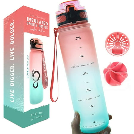 

Live Infinitely Insulated Water Bottle with Time Marker BPA-Free 24 Oz Reef