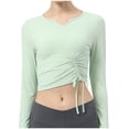 thumbnail image 4 of FAIWAD Long Sleeve Yoga Tops for Womens Adjustable Drawstring Side Ruched Athletic Slim Stretch Tops, 4 of 5